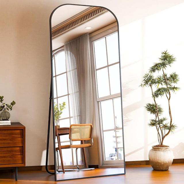 HARRITPURE 71"x26" Full Length Mirror Full Body Mirror Top Rounded Corner Aluminum Frame Hanging or Leaning Wall Floor Mirror with Stand for Living Room Bedroom Cloakroom,Black
