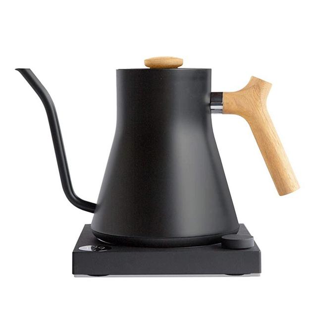 Fellow Stagg EKG, Electric Pour-over Kettle for Coffee And Tea, Matte Black with Maple Wood Handle + Lid Pull, Variable Temperature Control, 1200 Watt Quick Heating, Built-in Brew Stopwatch