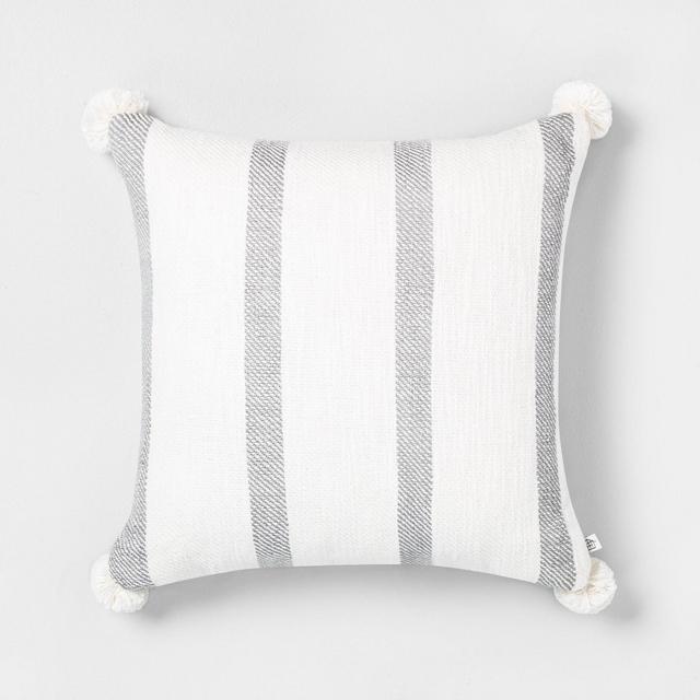 18" x 18" Bold Stripes Pillow Gray / Sour Cream - Hearth & Hand™ with Magnolia