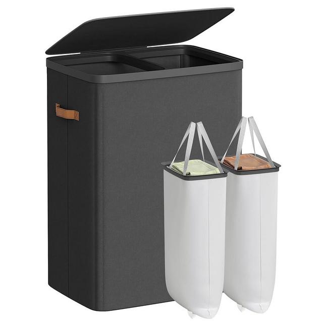 SONGMICS Laundry Basket, 44.9 Gal. Laundry Hamper, 2 Compartments, Easy Assembly, with Lid and Handles, Removable Inner Bags, 22 x 15.7 x 29.5 Inches, Ink Black ULCB813B01