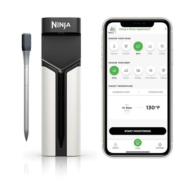 Ninja ProChef Wireless Meat Thermometer Indoor & Outdoor, for Grill, Oven, Smoking, Roasting, air Frying, Long Range app Connection, flareup Resistant, Long Battery Life, Bluetooth, Waterproof, WP100