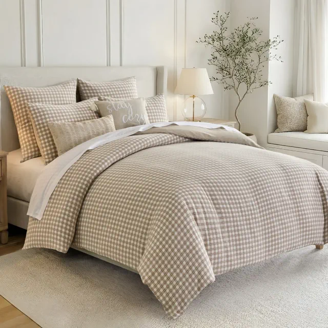 Camden Gingham Stitch Taupe Full/Queen Duvet Set - Levtex Home