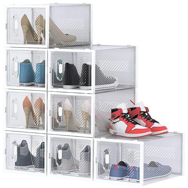 Shoe Box, 8 Pack Shoe Storage Boxes Clear Plastic Stackable, Shoe Organizer Containers with Lids for Women/Men (13.7” x 9.8” x 7.5”)