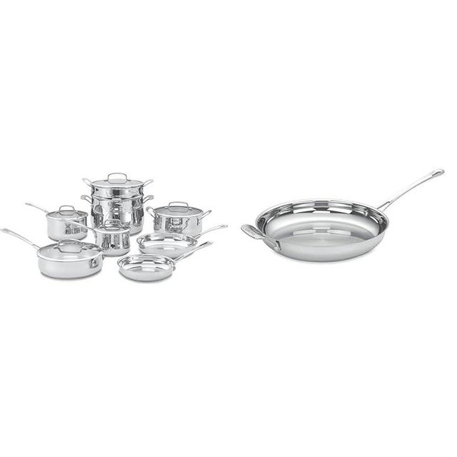 Cuisinart Contour Stainless 13-Piece Cookware Set with 12-Inch Open Skillet Helper Handle