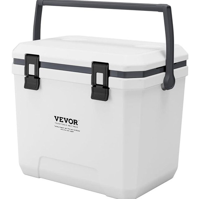 VEVOR Ultra-Light Hard Cooler, Ice Retention Cooler with Heavy Duty Handle, Ice Chest Lunch Box for Camping, Travel, Outdoor, Keeps Cool for up to 6 Days, 30% Lighter Than Rotomolded Coolers