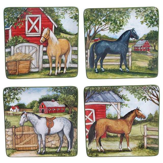 Certified International Clover Farm 10.5" Dinner Plates, Assorted Designs, Multi Colored, Large, Set of 4