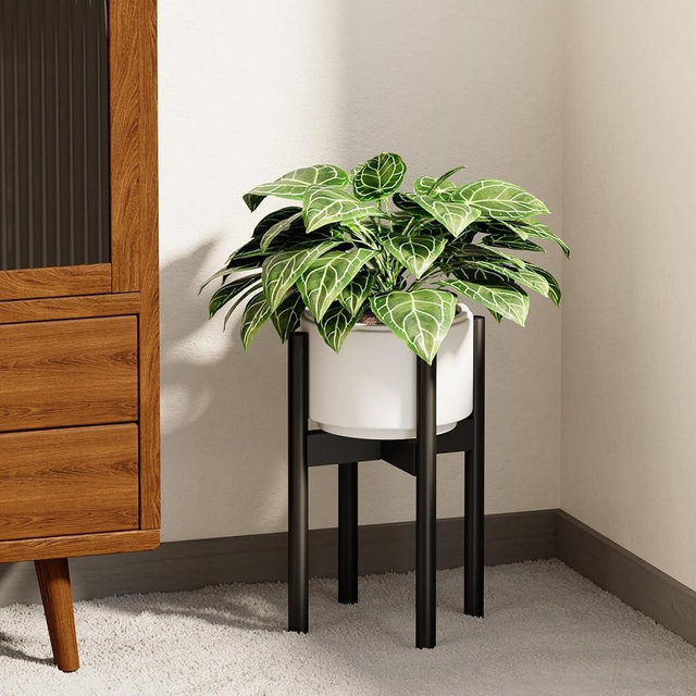 GENTINGBRO Adjustable Plant Stand Indoor, Bamboo Plant Holder 8 to 12 Inches, Small Corner Planter Stand for Indoor Plants, Single Floor Plant Stand for Living Room Balcony Bedroom, Pure Black