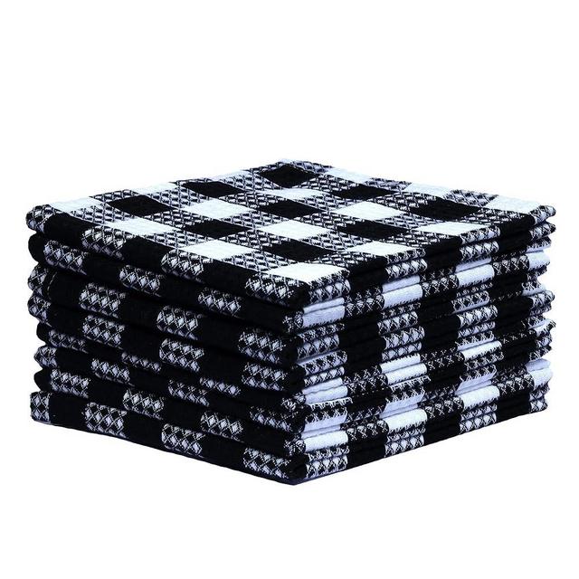 Urban Villa Dish Cloths Waffle Buffalo Check Kitchen Dish Cloths Black/White Color Set of 8 Quick Drying Dish Cloths Highly Absorbent Cotton Size 12X12 Inches with Mitered Corners Kitchen Dish Towels