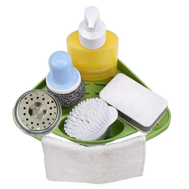 ATTBEE Kitchen Sink Caddy Sponge Holder Scratcher Holder Cleaning Brush Holder Sink Organizer(Green)