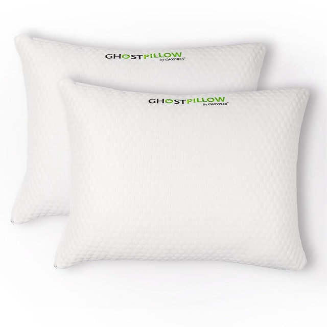 GhostBed Shredded Memory Foam Pillow with Adjustable Gel Memory Foam and Cooling Breathable Cover - Queen Size Shredded Memory Foam Pillows CertiPUR-US Certified 2-Pack