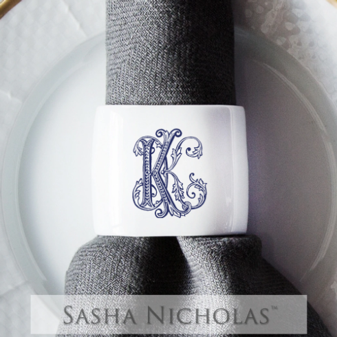 Sasha Nicholas ~ Oval Napkin Ring with mongram, Price $28.00 in Dallas, TX from The Ivy House