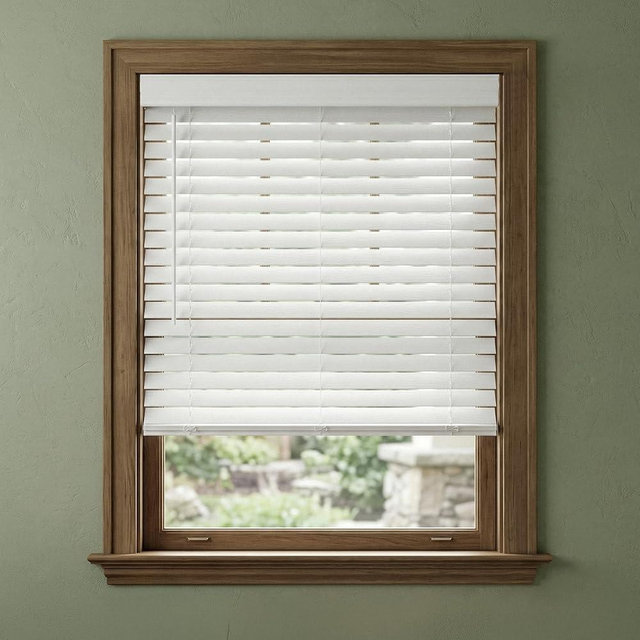 Lumino 2" Cordless Faux Wood Blind - 28.5" W x 64" L - White, Thick Wood Textured Slats, Over 1,000 Custom Sizes Starting at $18.87