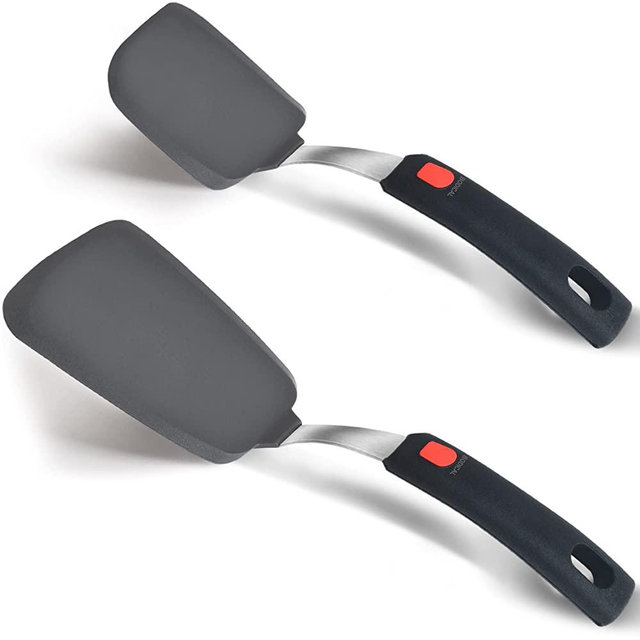 2 Pack Flexible Silicone Spatula Turner, 600°F Heat Resistant Silicone Spatula Set for Nonstick Cookware, Kitchen Plastic Spatula Flippers for Egg, Cookie, Pancake/Silicone Grip