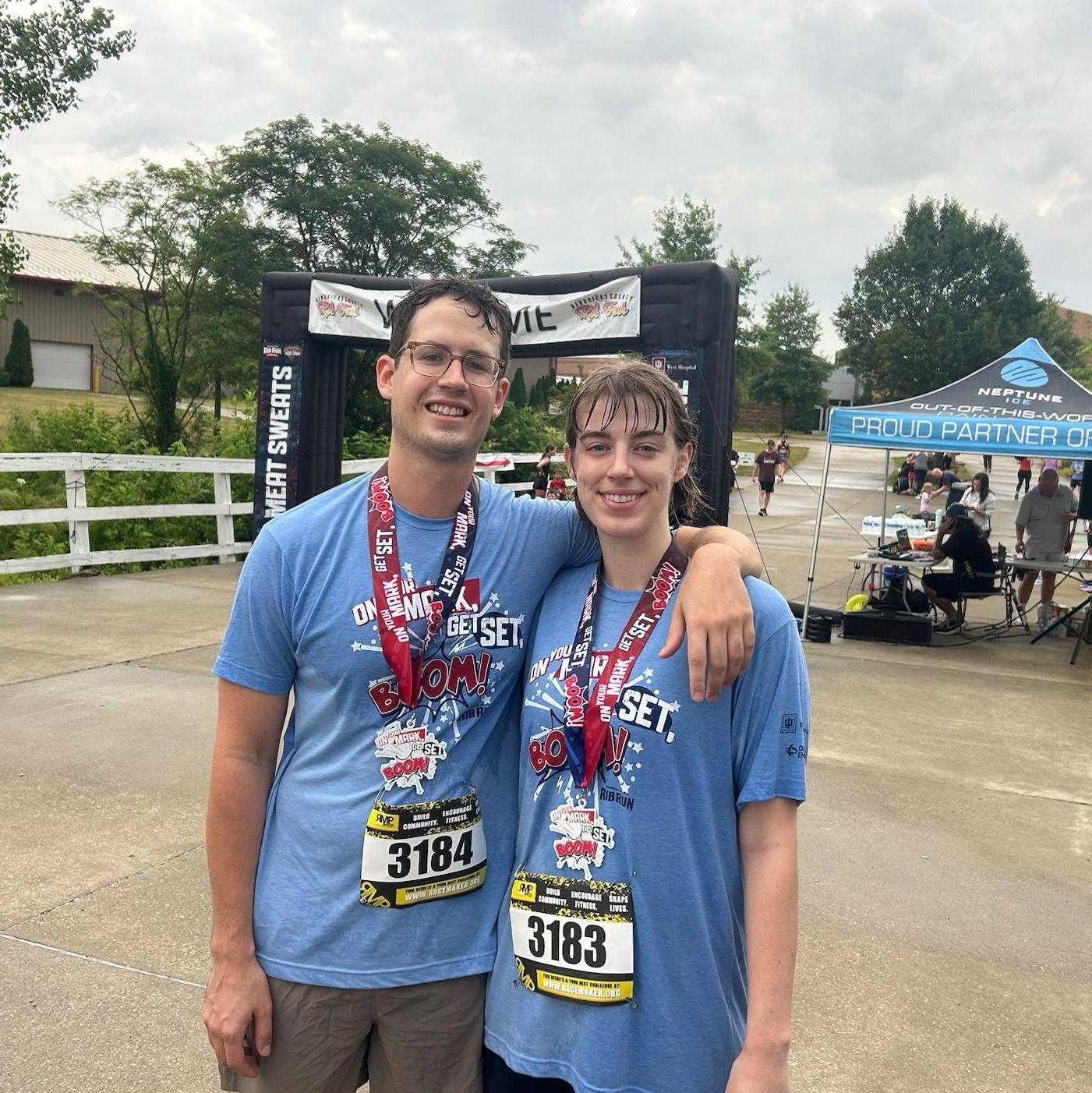 John-Luc and Grace after completing the Hendricks County Rib Run 5k. John-Luc, a gym employee throughout college, has  inspired Grace to be more active.
