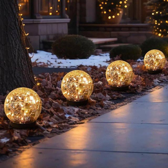 MLKNK Solar Globe Lights Outdoor Waterproof-Solar Balls-Solar Garden Lights-Solar Orbs for Outside 4 Pack Cracked Glass Ball for Lawn Patio Yard Backyard Decorations