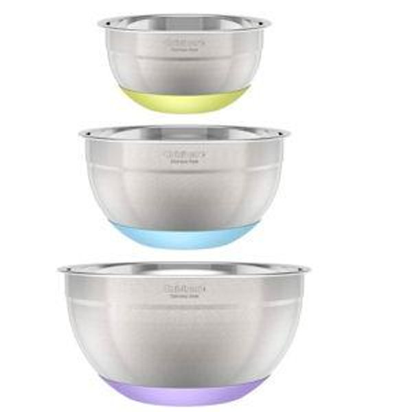 3-Piece Stainless Steel Mixing Bowls with Nonslip Base, 1.5qt, 3qt & 5qt
