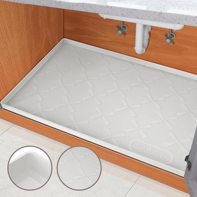 SIKADEER Under Sink Mat for Kitchen Waterproof, 34" x 22" Silicone Under Sink Liner, Up to 3.3 Gallons Liquid, Kitchen Bathroom Cabinet Mat-Fits 36inch Standard Cabinet Under Sink Drip Tray