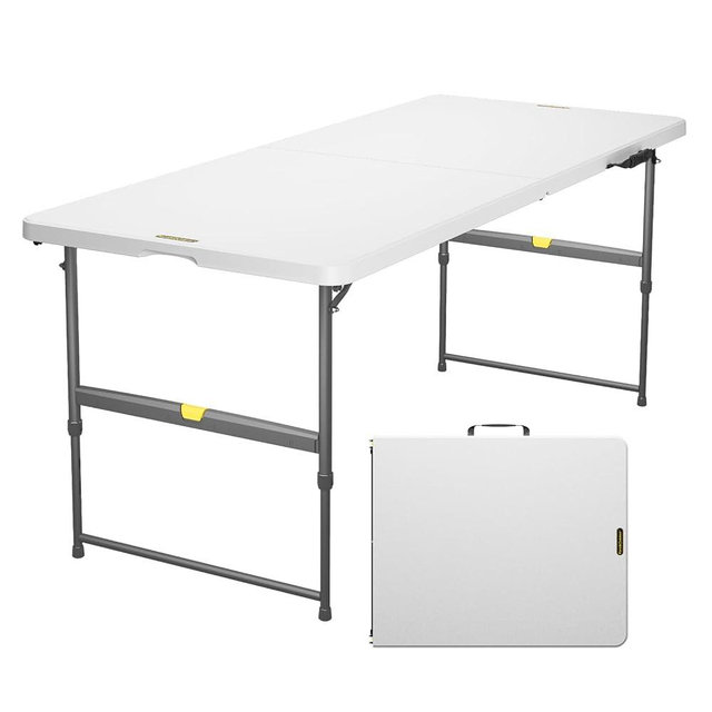 FanttikOutdoor 6ft Portable Folding Table, 3 Heights, One-Handed Height Adjustment, Gravity Lock, Carry Handle, Indoor Outdoor Heavy Duty Fold-in-Half Utility Table, Party, Granite White Zeta X6 Pro
