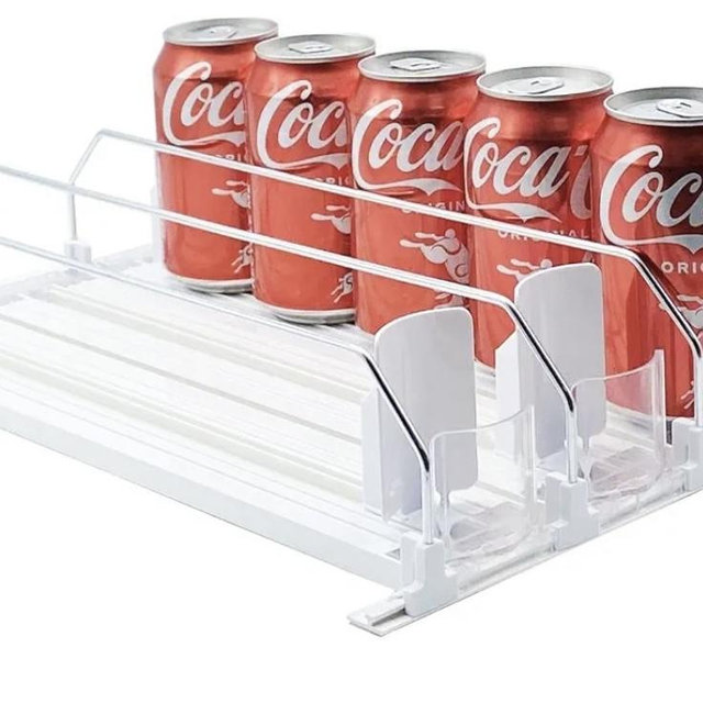 Drink Organizer for Fridge-White Automatic Pusher Glide,12oz 16oz 20oz-Soda Dispenser for Fridge-Holds up to 15 Cans