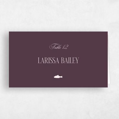 Dark Plum, Purple Wedding Place Card - Lux Fish