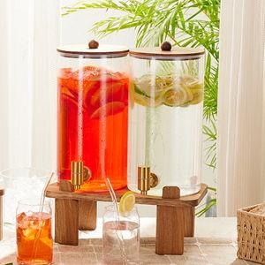2 PCS 1.5 Gallon Drink dispenser, Glass Beverage Dispenser With Wood Stand, Large Water Drink Dispensers for Parties With Stainless Steel Spigot, Ideal for Lemonade,Juice, Tea, and Party Drinks