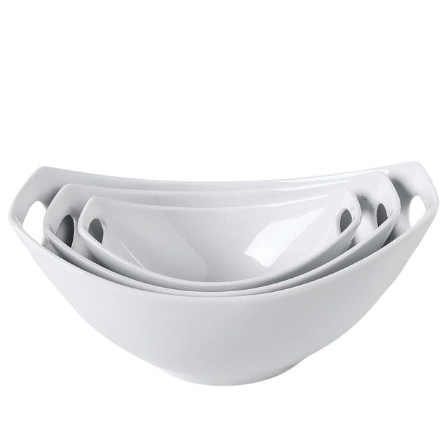 DLIM HOME Ceramic Serving Bowls with Handles, Large Salad Bowl Set for Entertaining, Mixing, Serving Dishes for Parties, Kitchen, Housewarming & Everyday Use, Set of 3, 15/28/49 oz