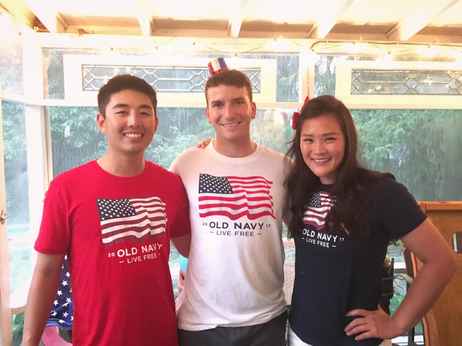 Jonathan, Jack, and Yun on the Fourth of July, 2017 in Annapolis, MD! Courtesy of Old Navy for very affordable and patriotic shirts.