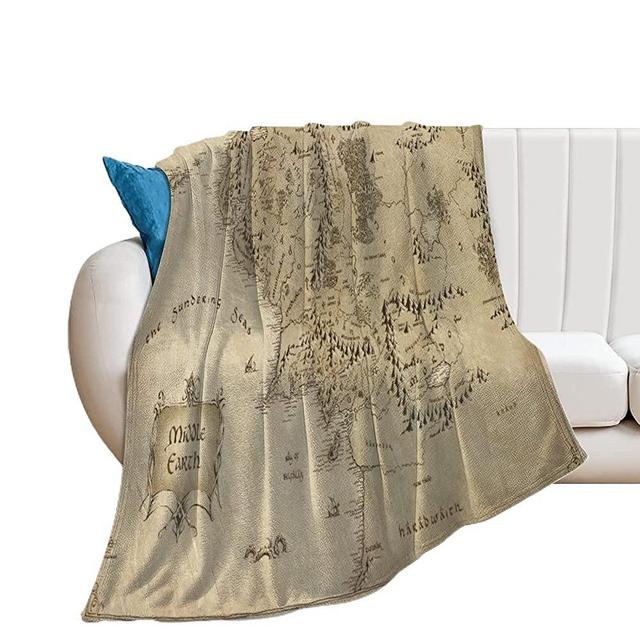Middle Earth Map Blanket Super Soft Throw Blanket Warm Cozy Flannel Blanket Microfiber Cover Home Decorative Throw for Sofa Couch Bed Office Travel Camping(80"x60" for Adult)