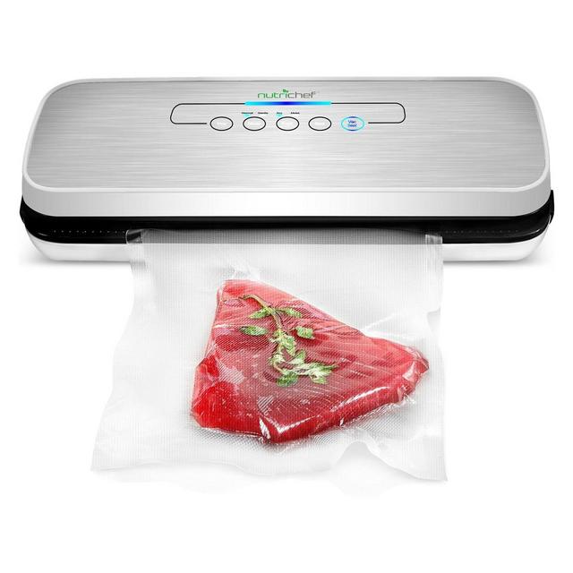 NutriChef Automatic Food Vacuum Sealer with Bottle Stopper - Silver - AZPKVS18SL
