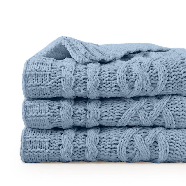 Battilo Bluish Grey Throw Blanket for Couch,51"x67", Super Soft Warm Cozy Chenille Knit Blankets for Bed, Sofa, Chair, Gift, Texture Decorative Boho Blanket for Living Room (Dusty Blue)