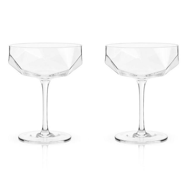 Raye Set of 2 Faceted Crystal Coupe Glasses