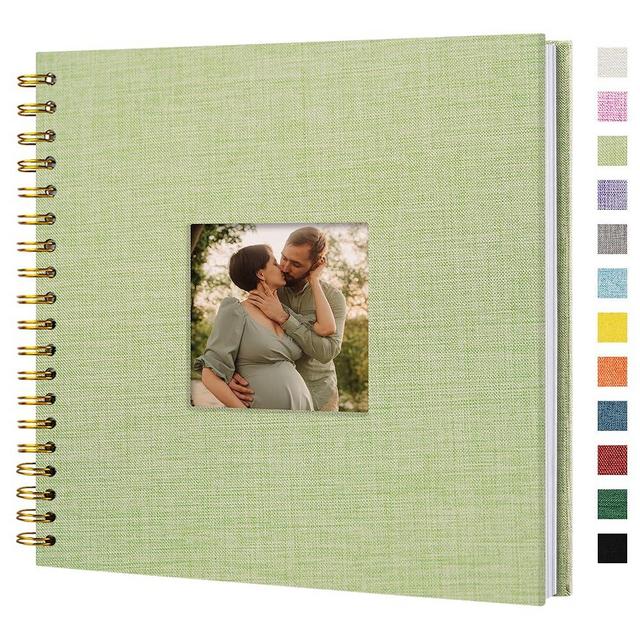 Hiwhy Scrapbook Photo Album Linen Cover, 10 x 10 Inch Hardcover Kraft White Pages Memory Book, for Travel Wedding Guest Book Christmas Baby Shower (20 Sheets/ 40 Pages,Grassgreen)