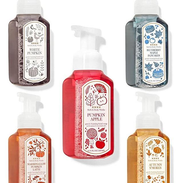 Bath and Body Works Fall Foaming Hand Soaps - Set of 5 Soaps: Pumpkin Apple, Autumn Smores, White Pumpkin, Blueberry Maple Pancakes, Fall Citrus Harvest
