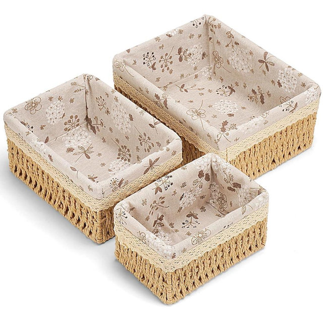 Amaredom Floral Wicker Baskets, Handwoven Multi-size 3-Pack Storage Baskets Set, Perfect For Home Organizing, Storage and Décor - Beige