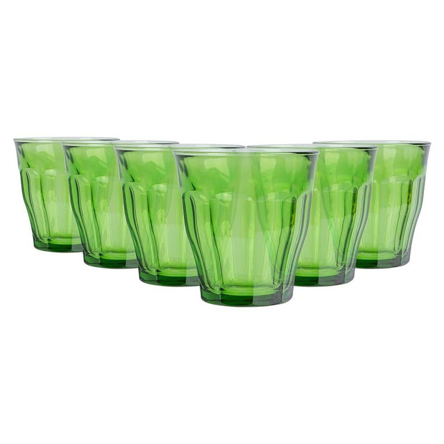 Duralex Made In France Picardie Glass Tumbler Drinking Glasses Set of 6. Size 8-3/8oz,Green