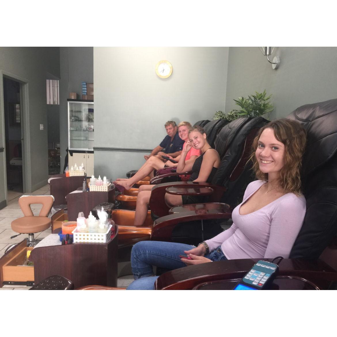 Matthew getting his very first pedicure with Sydney’s family, and yes he actually enjoyed it.