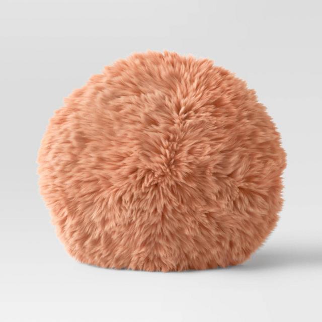 Long Faux Fur Round Throw Pillow Terracotta - Threshold™