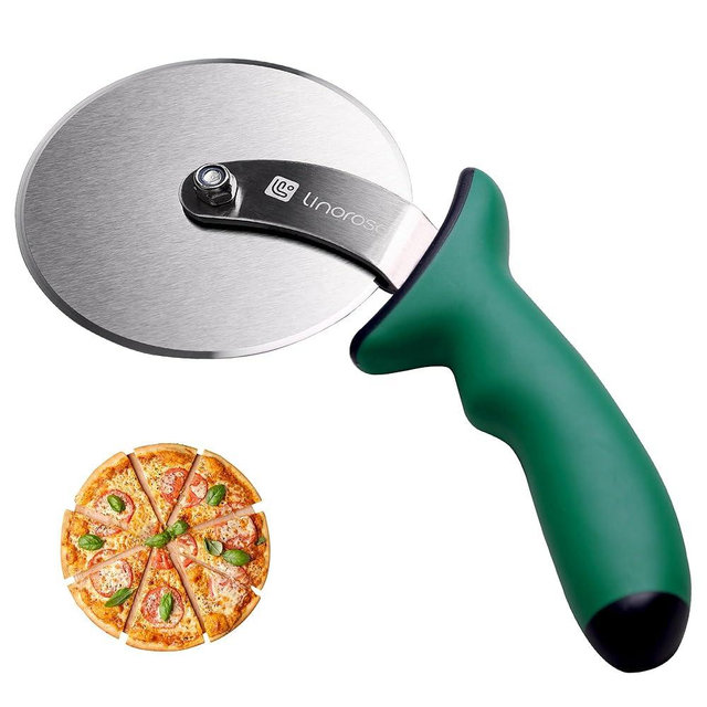 Linoroso Pizza Cutter Wheel, Durable Stainless Steel 4-Inch Pizza Wheel Cutter with Comfortable Safety Handle, Pizza Slicer Wheel for Cutting Through Pizza, Crust, Pie, Brownie, Flatbread, Green