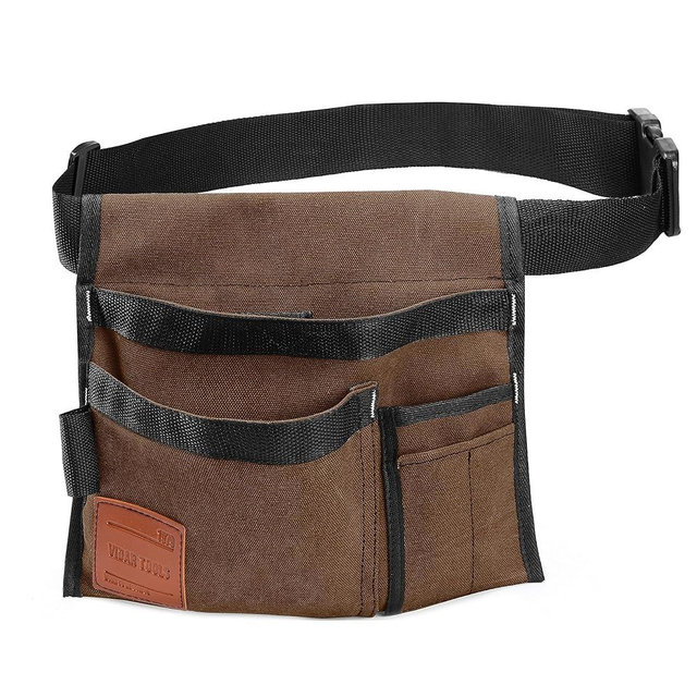 VIDAR TOOLS 6-Pocket Single Side Tool Belt Pouch/Utility Belt/Work Apron for Carpenter and Gardener.Durable Canvas Construction.Comfortable Adjustable Belt.Light Weight.TAN