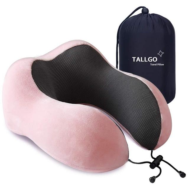 Travel Pillow, Best Memory Foam Neck Pillow Head Support Soft Pillow for Sleeping Rest, Airplane Car Home Use (Pink)