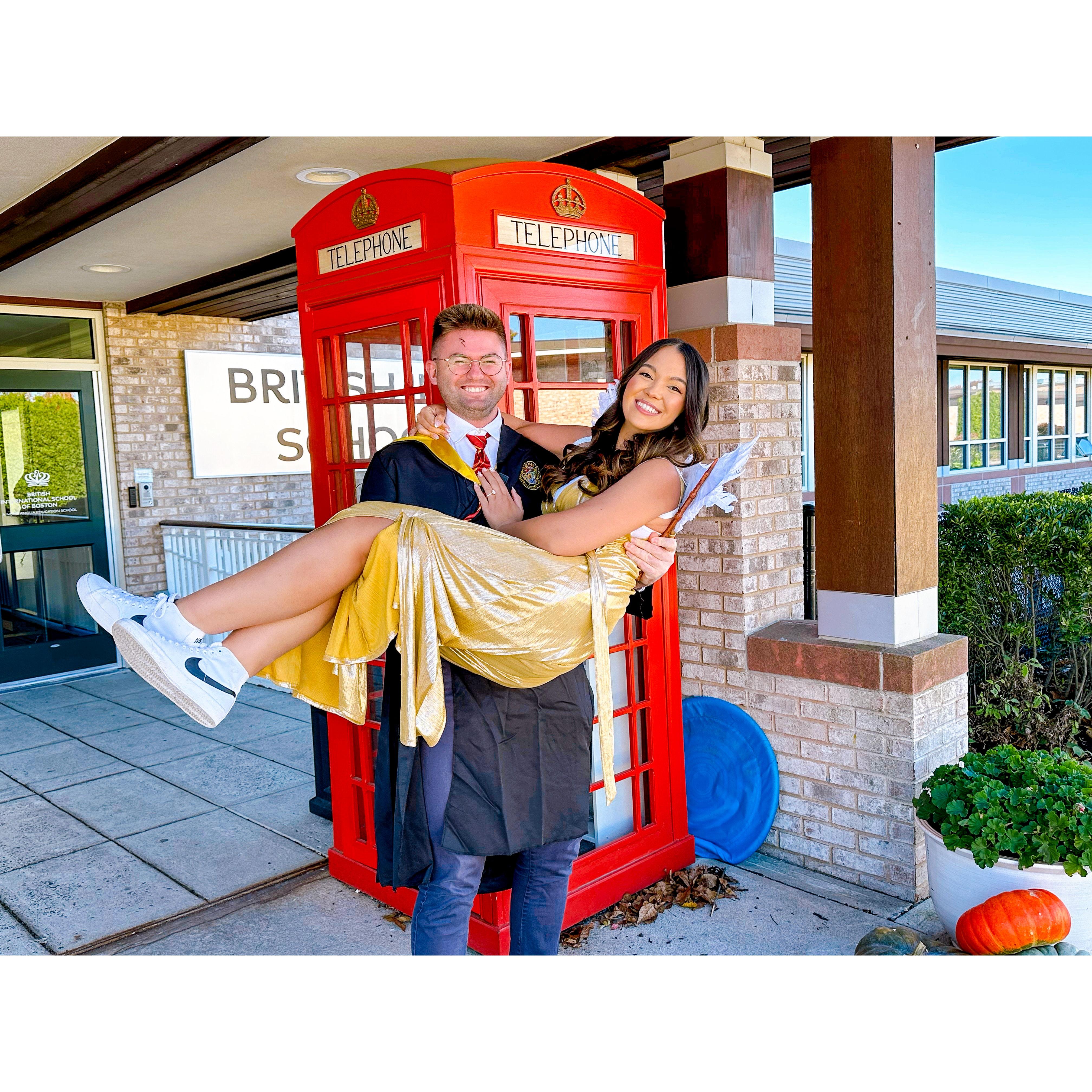 Harry Potter caught his golden snitch! An iconic couples halloween costume when you work at a British school.