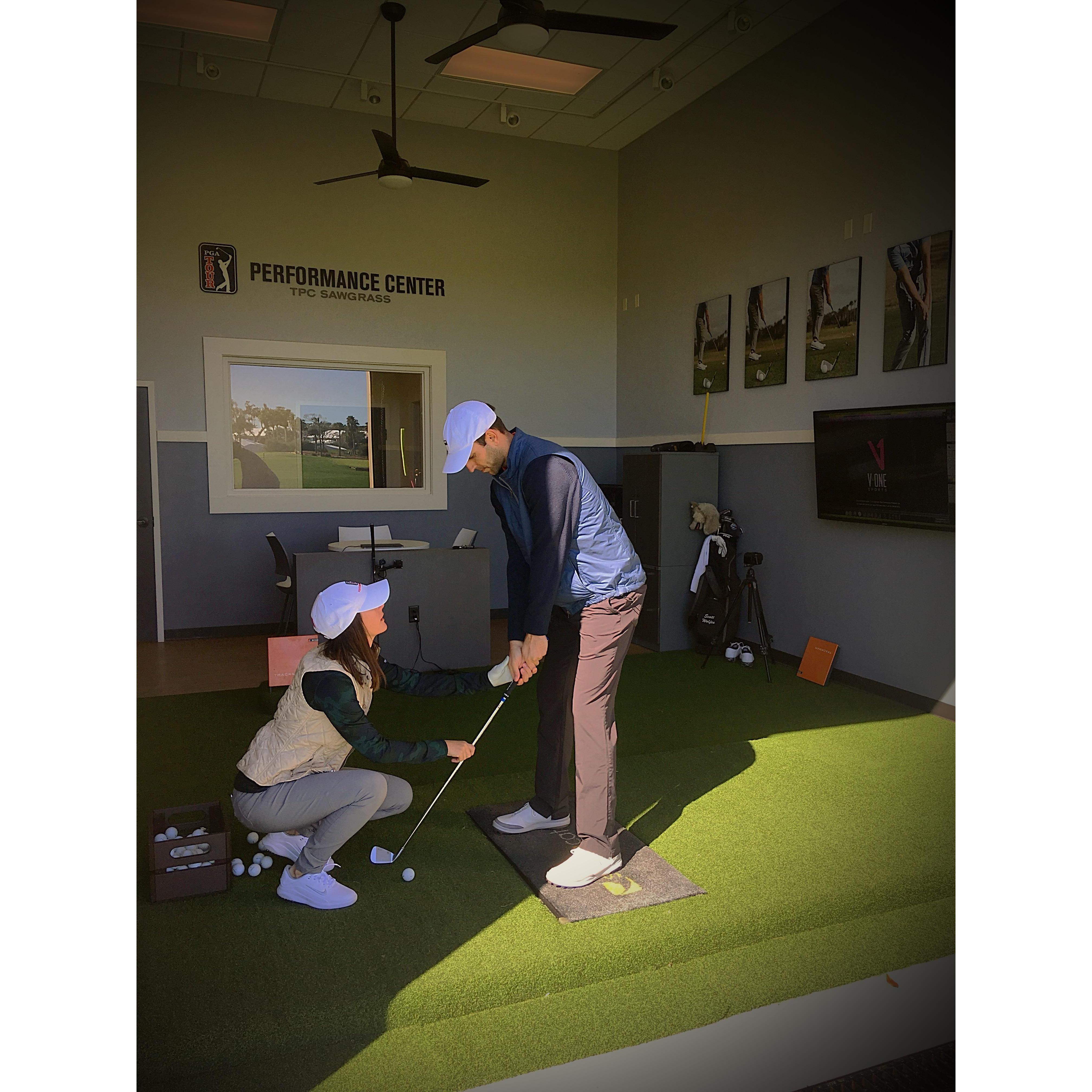Trying to teach Pete a thing or two about golf (haha)