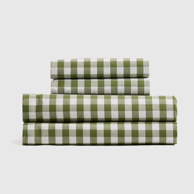 Classic Organic Percale Gingham King Sheet Set in Olive