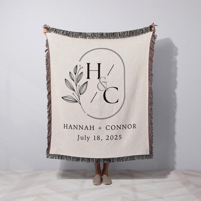 Personalized Throw Couples Blanket with Names Wedding Present Bridal Shower Gift for Newlyweds Cotton Anniversary Gift Engagement Gift