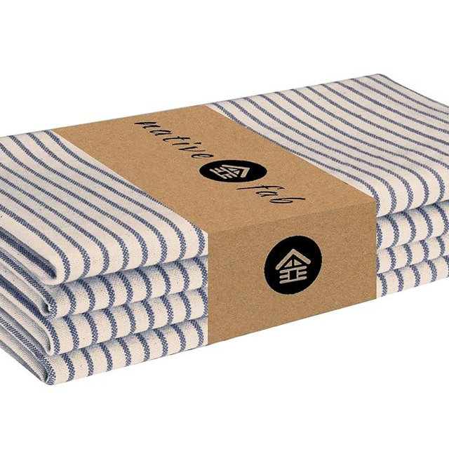 Native Fab Cloth Napkins 18x18 inches, 100% Cotton Vintage Stripped Dinner Napkins, Set of 4, Soft Breathable Absorbent, Machine Washable Cloth Napkins, Blue Beige