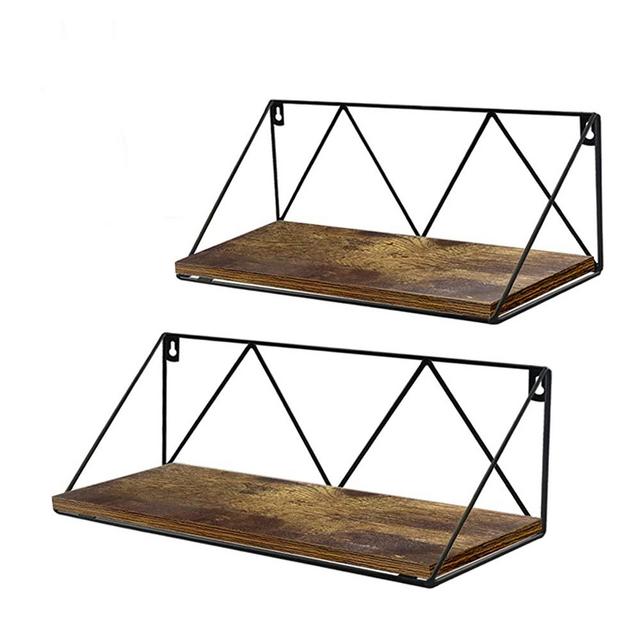 EdenseeLake Floating Wall Shelves Set of 2, Wood Storage Shelf with Metal Brackets for Bedroom, Bathroom, Living Room, Kitchen and Office