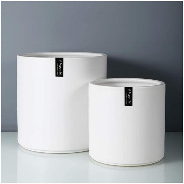 Fopamtri Plant Pot Set Matte White Ceramic Planter for Indoor Outdoor Plants Flowers Medium 8" Large 10 Inch Modern Cylinder Flower Pot with Drainage Hole and Plug,Full Glazed Finish