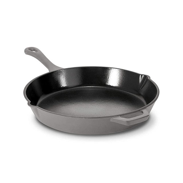 Geoffrey Zakarian 11" Non-Stick Cast Iron Frying Pan, Titanium-Infused Ceramic Coating with Two Easy Pour Spouts - Gray