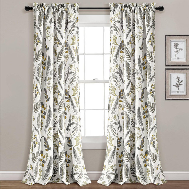 Set of 2 Devonia Allover Light Filtering Window Curtain Panels Yellow/Gray - Lush Décor
