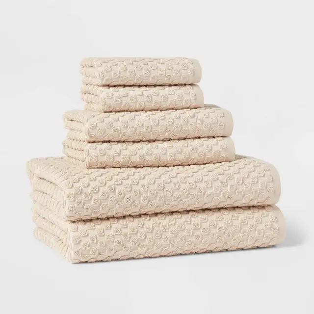 6pc Performance Plus Textured Dot Bath Towel Set Khaki - Threshold™